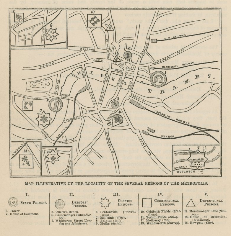 Mapa londyńskich więzień autorstwa English School