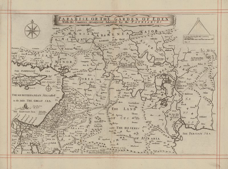 Mapa raju lub ogrodu Eden i krajów zamieszkałych przez patriarchów (rycina) autorstwa English School