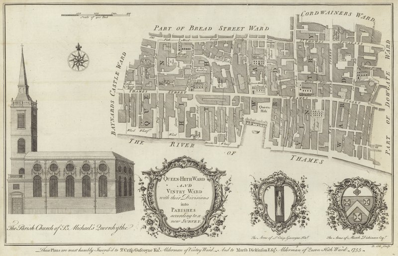 Mapa dzielnic Queenhithe i Vintry, Londyn autorstwa English School
