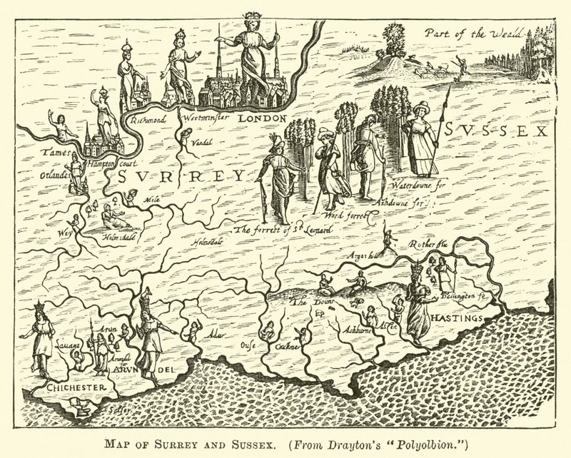 Mapa Surrey i Sussex autorstwa English School