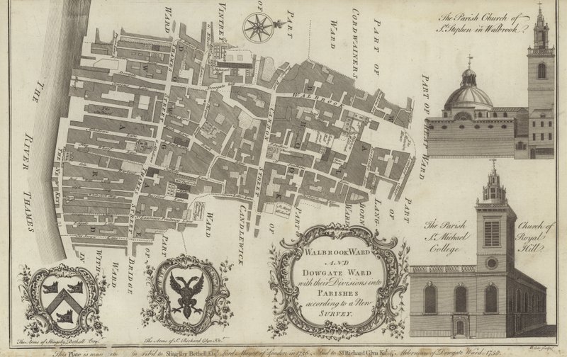 Mapa Walbrook Ward i Dowgate Ward, Londyn autorstwa English School
