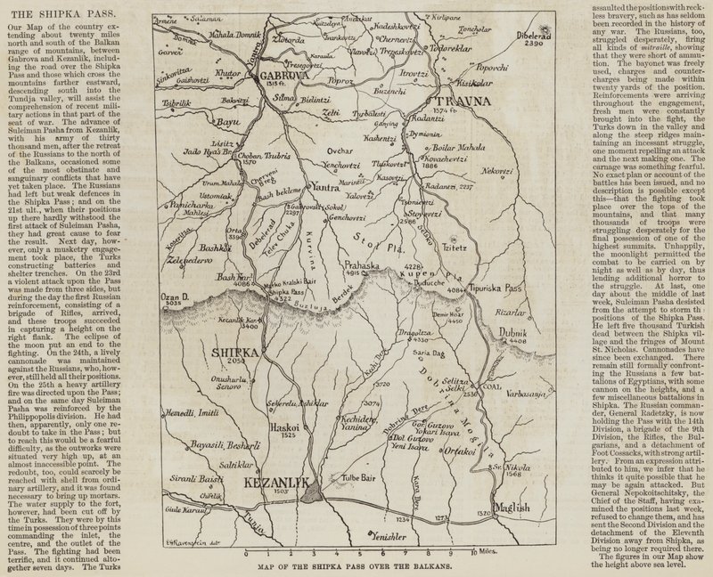 Mapa Przełęczy Szipka nad Bałkanami (grafika) autorstwa English School