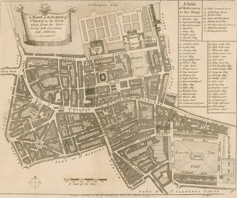 Mapa parafii St Giles in the Fields, Londyn autorstwa English School