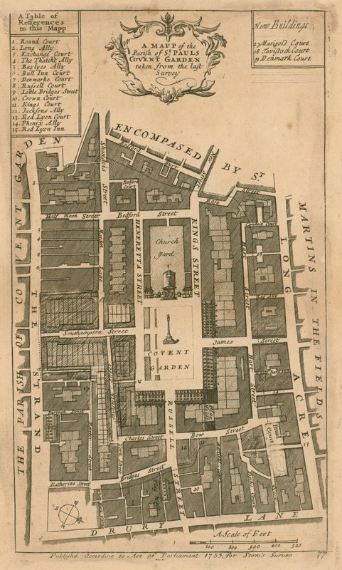 Mapa parafii St Pauls, Covent Garden, Londyn autorstwa English School