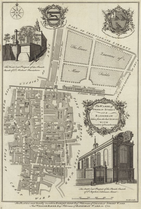 Mapa oddziałów Coleman Street i Bassishaw w Londynie autorstwa English School