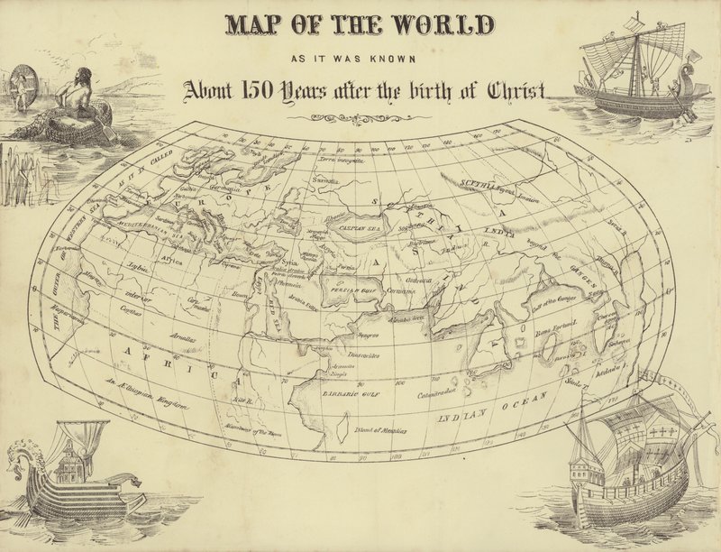 Mapa świata znana około 150 lat po narodzinach Chrystusa (rycina) autorstwa English School
