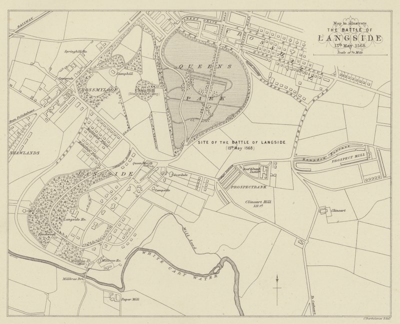 Mapa ilustrująca bitwę pod Langside autorstwa English School