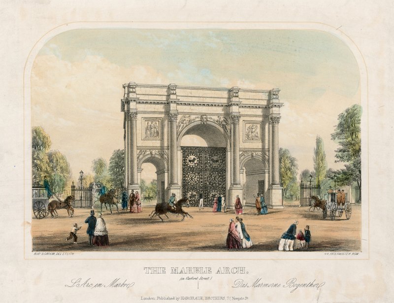 Marble Arch, Oxford Street, Londyn (kolorowy grawerunek) autorstwa English School