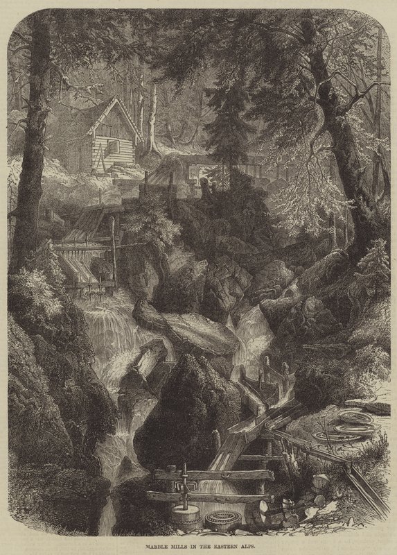 Marmurowe młyny w Alpach Wschodnich (grafika) autorstwa English School