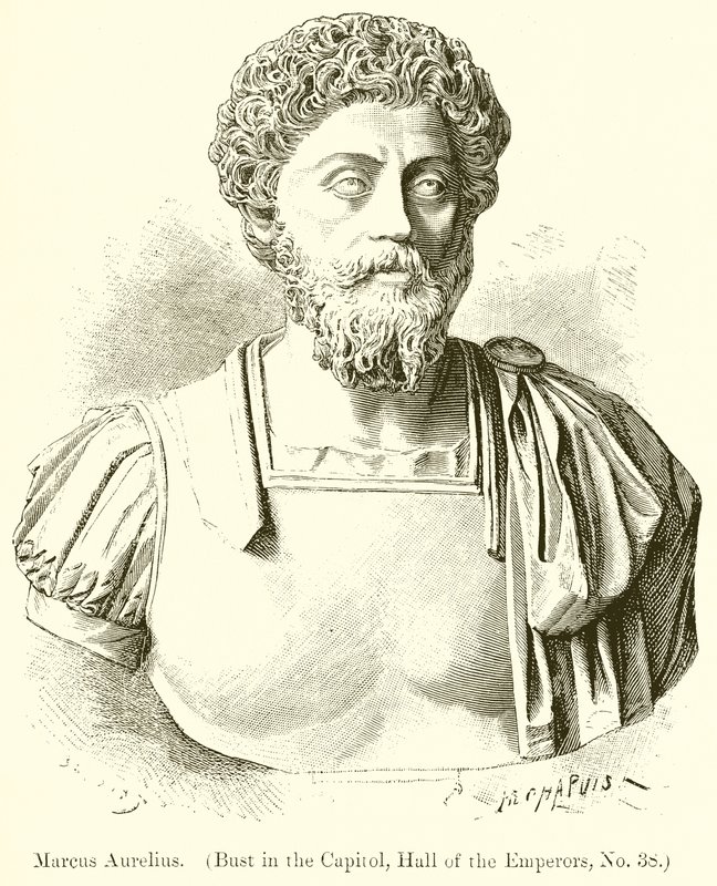Marek Aureliusz. (Popiersie w stolicy, Sala Cesarzy, nr 38) autorstwa English School