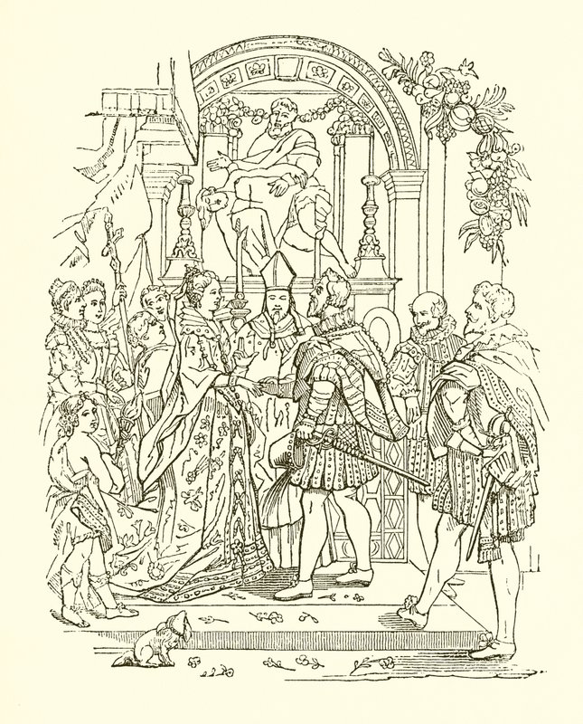 Małżeństwo Henryka IV i Marii Medycejskiej autorstwa English School