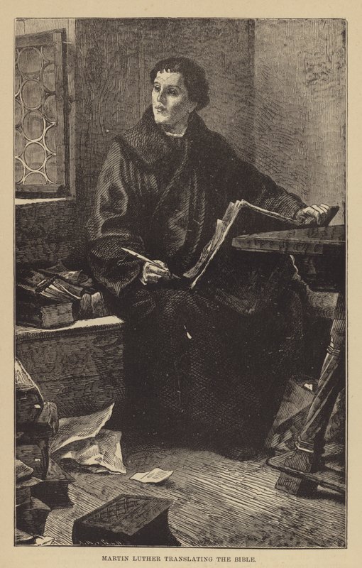 Marcin Luter tłumaczy Biblię (rycina) autorstwa English School