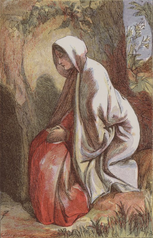 Maria Magdalena w ogrodzie (kolorowy grawerunek) autorstwa English School