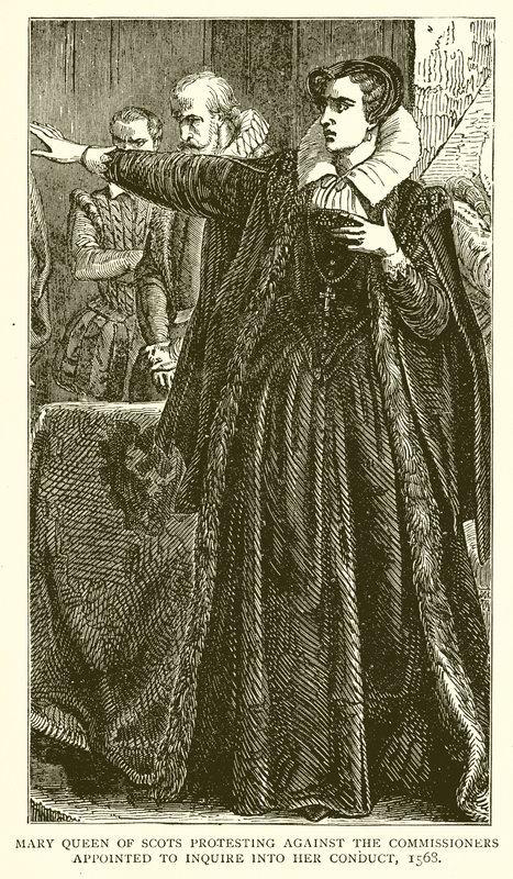 Mary Queen of Scots protestuje przeciwko komisarzom wyznaczonym do zbadania jej postępowania, 1568 autorstwa English School