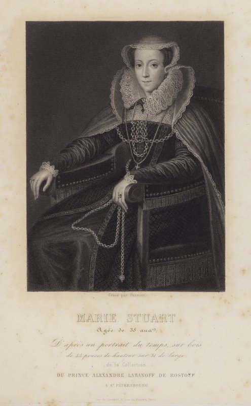 Maria Stuart, królowa Szkotów, w wieku 38 lat (rycina) autorstwa English School