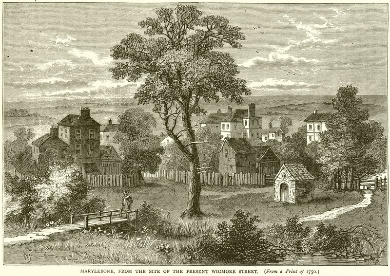 Marylebone, od miejsca obecnej ulicy Wigmore autorstwa English School