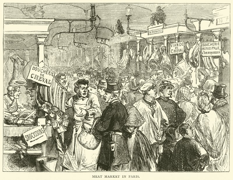 Targ mięsny w Paryżu, październik 1870 autorstwa English School