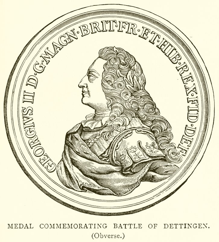 Medal upamiętniający bitwę pod Dettingen. (Awers) autorstwa English School