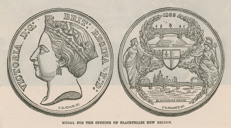Medal za otwarcie nowego mostu Blackfriars w Londynie autorstwa English School