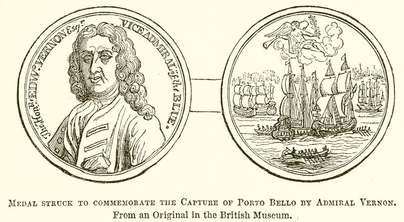 Medal wybity dla upamiętnienia zdobycia Portobello przez admirała Vernona autorstwa English School