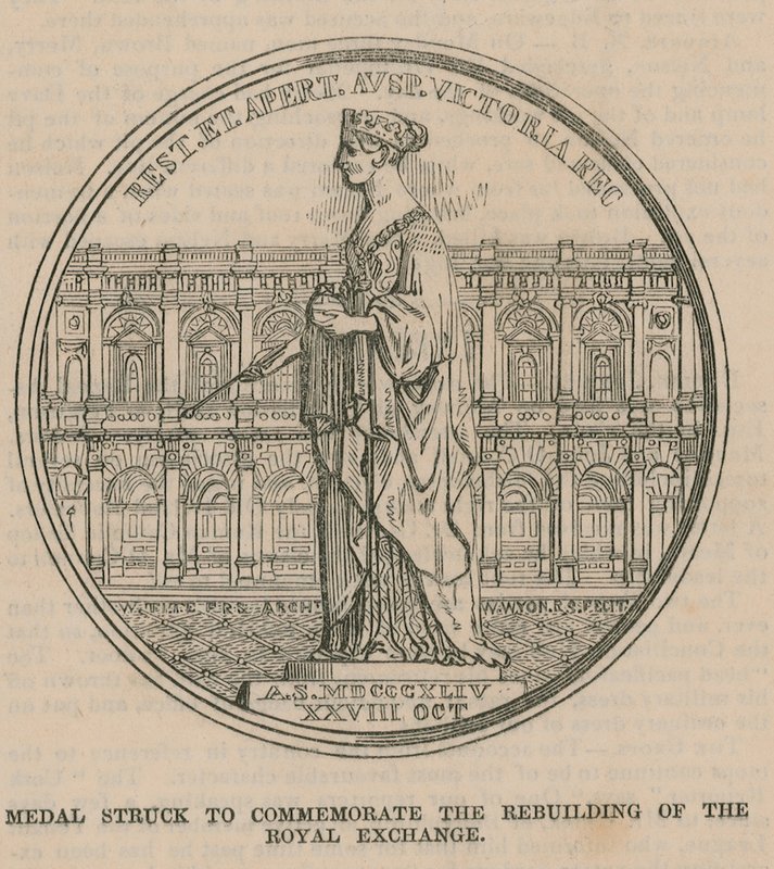 Medal wybity dla upamiętnienia odbudowy Królewskiej Giełdy autorstwa English School