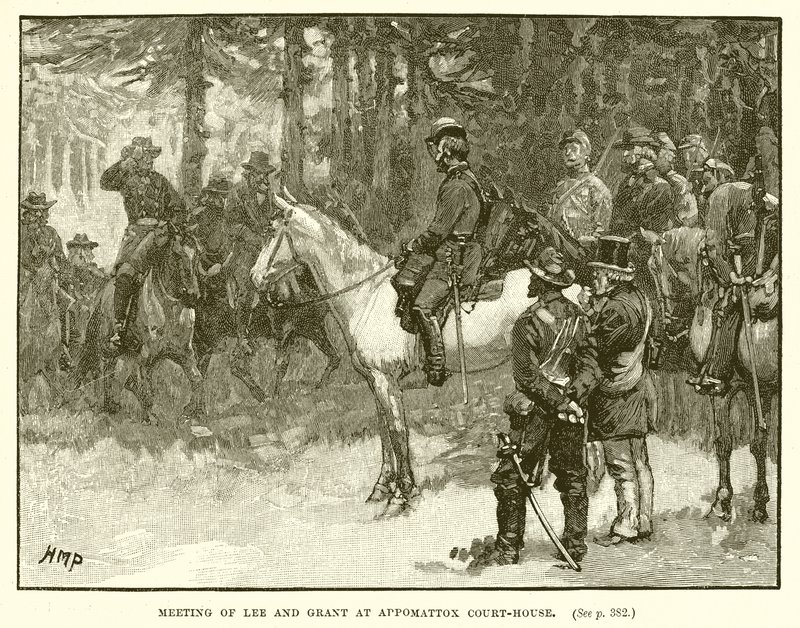 Spotkanie Lee i Granta w Appomattox Court-House autorstwa English School