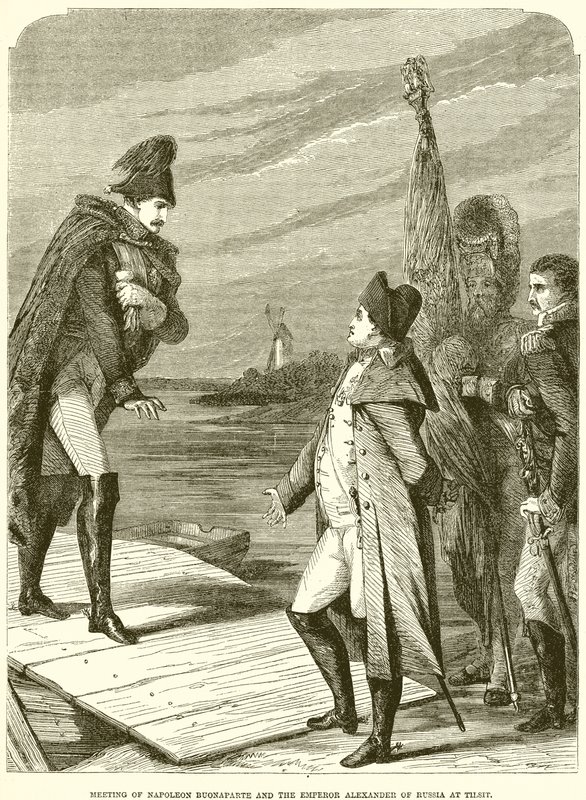 Spotkanie Napoleona Buonaparte i cesarza Aleksandra Rosji w Tilsit autorstwa English School