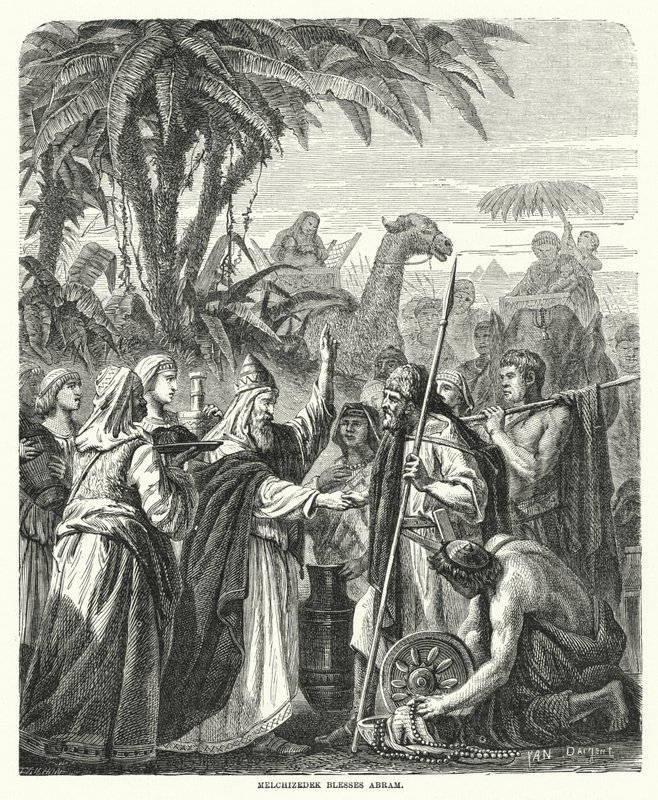 Melchizedek błogosławi Abrama (rycina) autorstwa English School