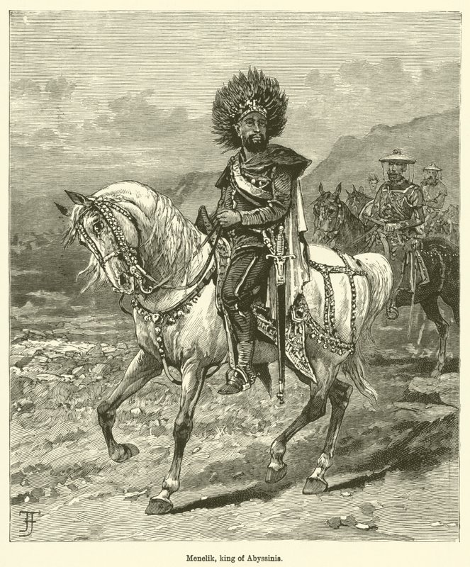 Menelik, król Abisynii (grafika) autorstwa English School