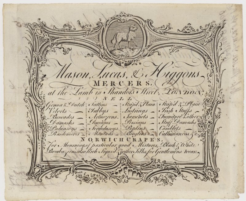 Mercer, Mason Lucas i Higgons, karta handlowa autorstwa English School