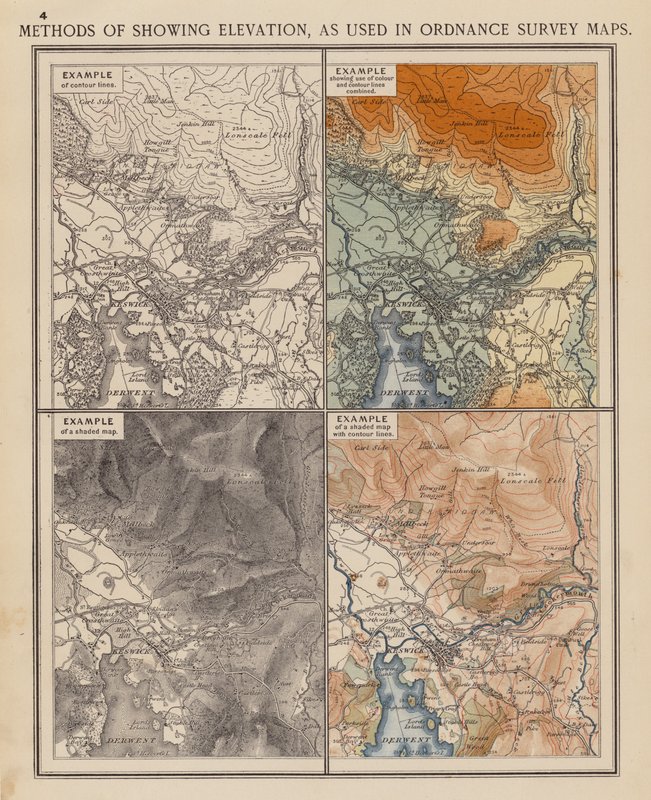 Metody pokazywania wysokości, stosowane na mapach Ordnance Survey (kolorowe litografie) autorstwa English School