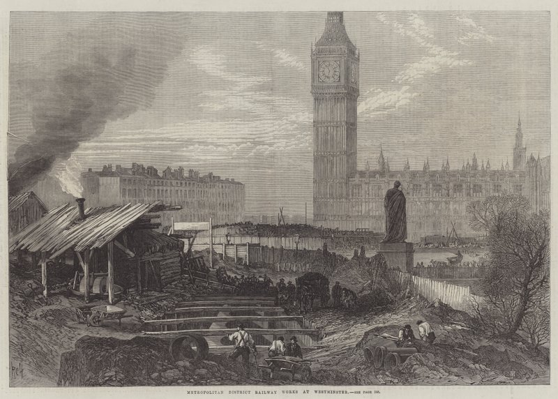 Metropolitan District Railway Works w Westminster (grawerowanie) autorstwa English School