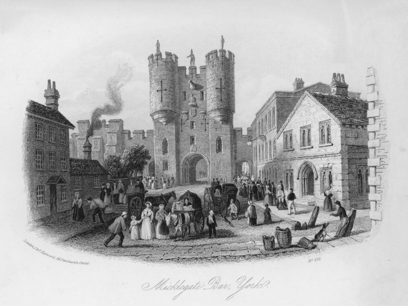 Micklegate Bar, York (grawerowanie) autorstwa English School