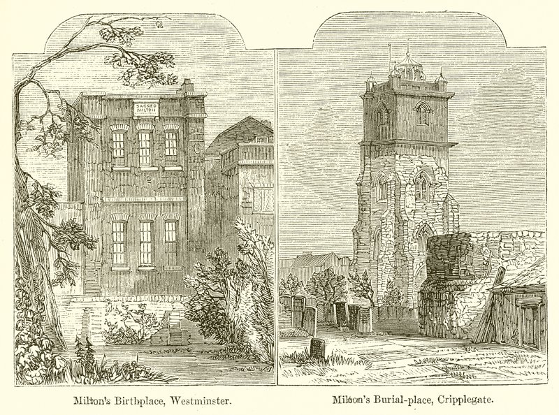 Miejsce urodzenia Miltona, Westminster. Miejsce pochówku Miltona, Cripplegate autorstwa English School