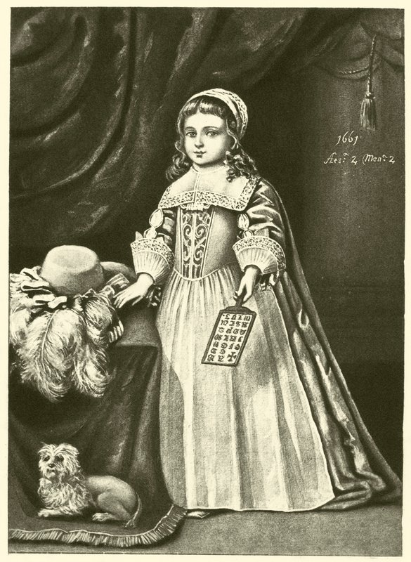 Panna Campion, trzymająca księgę waltorniową (grawerunek) autorstwa English School