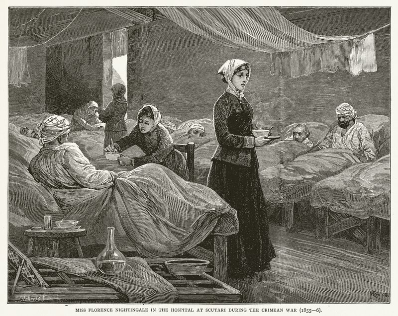 Panna Florence Nightingale w szpitalu w Scutari podczas wojny krymskiej (1855-6) autorstwa English School