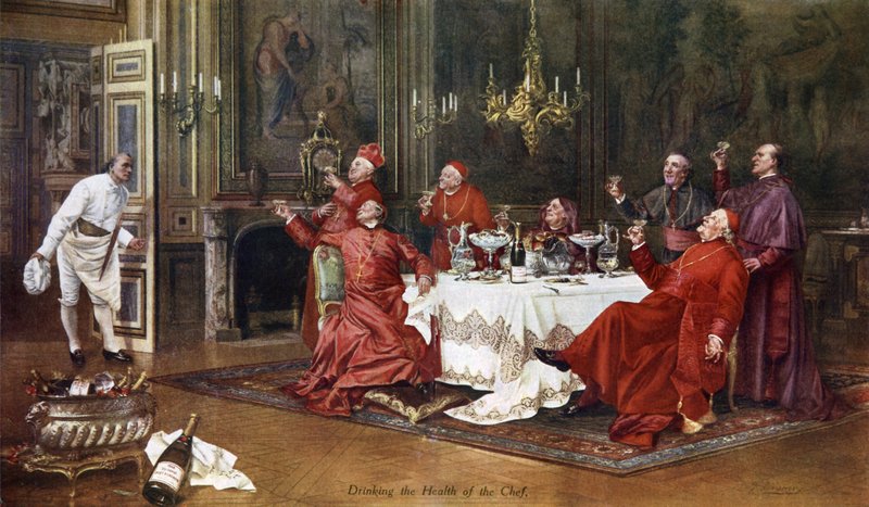 Moet et Chandon, Picie zdrowia szefa kuchni (litografia kolorowa) autorstwa English School
