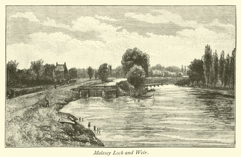Śluza i jaz Molesey autorstwa English School