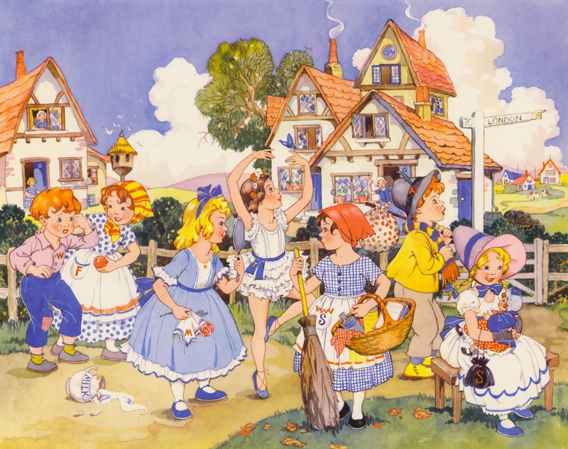 Poniedziałkowe dziecko ma jasną twarz (kolorowa litografia) autorstwa English School