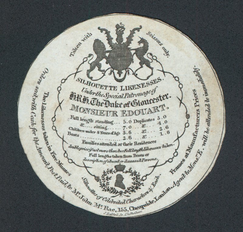 Monsieur Edouart, Podobieństwa sylwetek, karta handlowa autorstwa English School