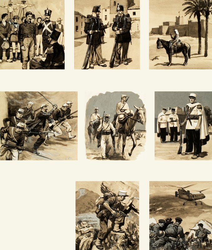 Montaż obrazów odnoszących się do obcego legionu autorstwa English School
