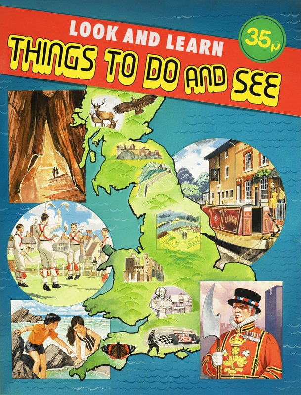 Montaż obrazów na mapie Wielkiej Brytanii autorstwa English School