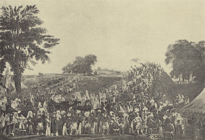 Ceremonia Montem w Salt Hill, 1838 (grawiura) autorstwa English School