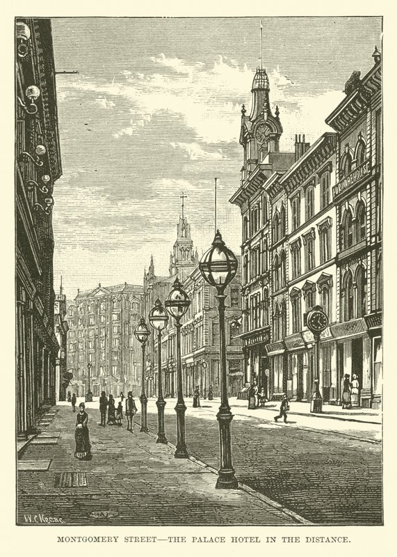 Montgomery Street, hotel Palace w oddali autorstwa English School