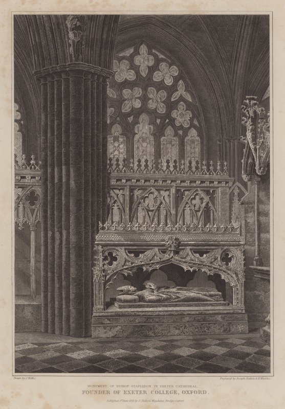 Pomnik biskupa Stapledona, założyciela Exeter College w Oksfordzie, w katedrze w Exeter (rycina) autorstwa English School