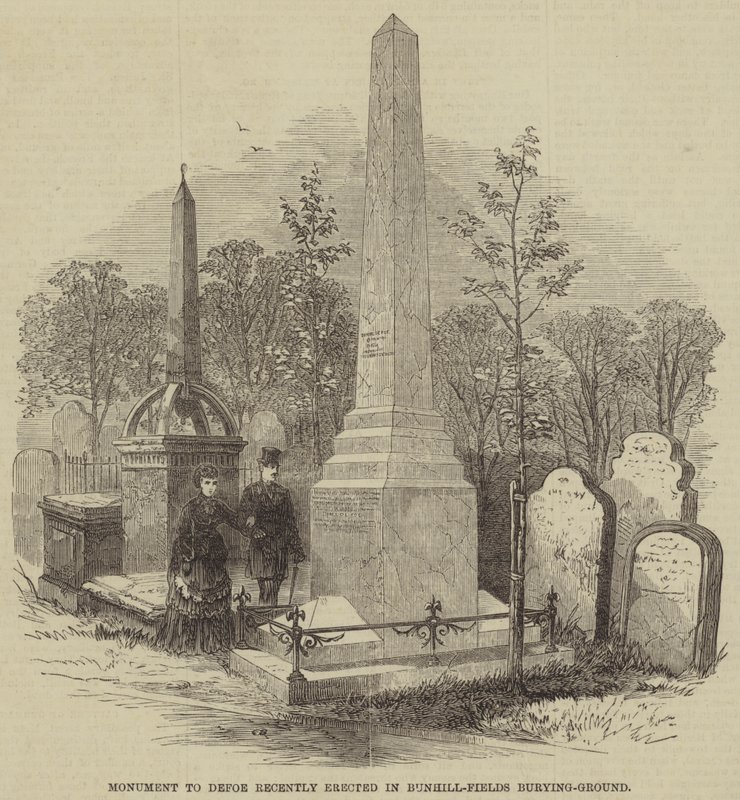 Pomnik Defoe niedawno wzniesiony w Bunhill-Fields Burying-Ground (rycina) autorstwa English School