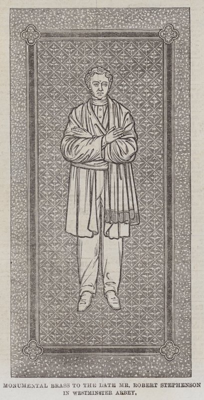 Monumental Brass do zmarłego pana Roberta Stephensona w Opactwie Westminsterskim (rycina) autorstwa English School