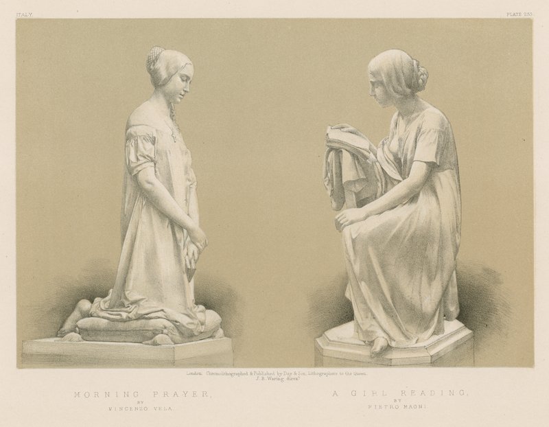 Poranna modlitwa Vincenzo Vela; Dziewczyna czytająca, Pietro Magni autorstwa English School