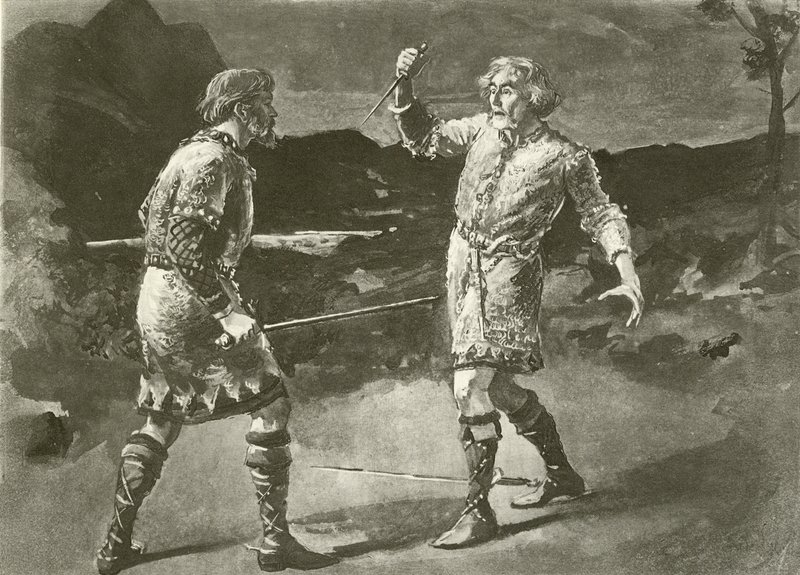 Pan Alexander jako Macduff i Pan Irving jako Makbet (wklęsłodruk) autorstwa English School