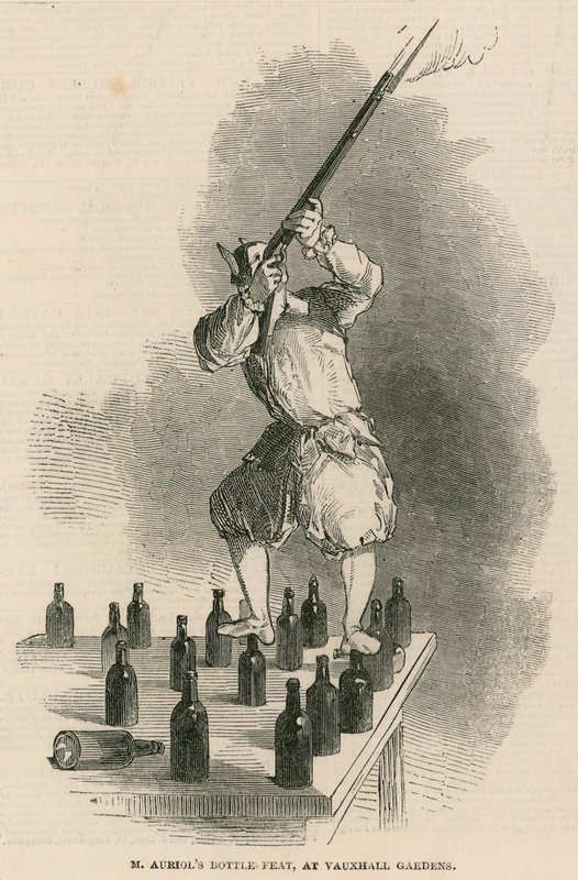 Butelkowy wyczyn Mr Auriols w Vauxhall Gardens w Londynie autorstwa English School
